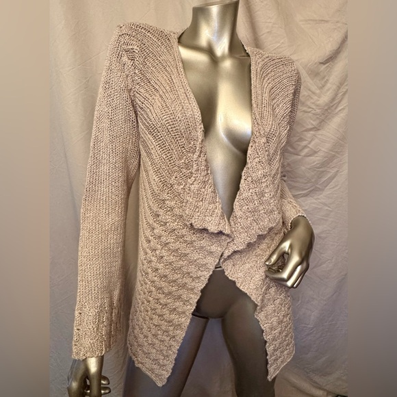 Tribal Sweaters - Tribal Shawl Collar Open Cardigan Woman’s Size L Coppery Beige